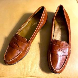 Cole Haan leather flats 10B, rich brown with top-stiching.
